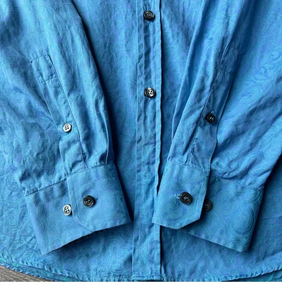 Versace Collection Blue Paisley Pattern Slim Fit Button Down Shirt - Picture 11 of 15